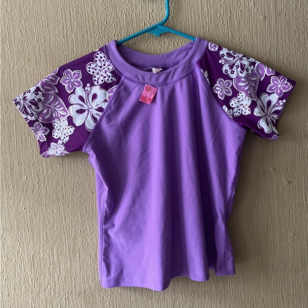 Xhilaration Girls Purple Swim Shirt Top Rash Guard UPF 50 Size XL 14  NWT